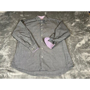 Isaac Mizrahi Men's Gray Slim Fit Long Sleeve Button Up Shirt 16 1/2